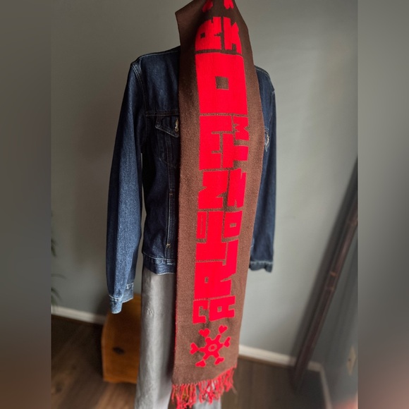 CARTOON NETWORK 2007 Double Woven Knit Reversible Scarf Brown Red Fringe - Picture 3 of 9